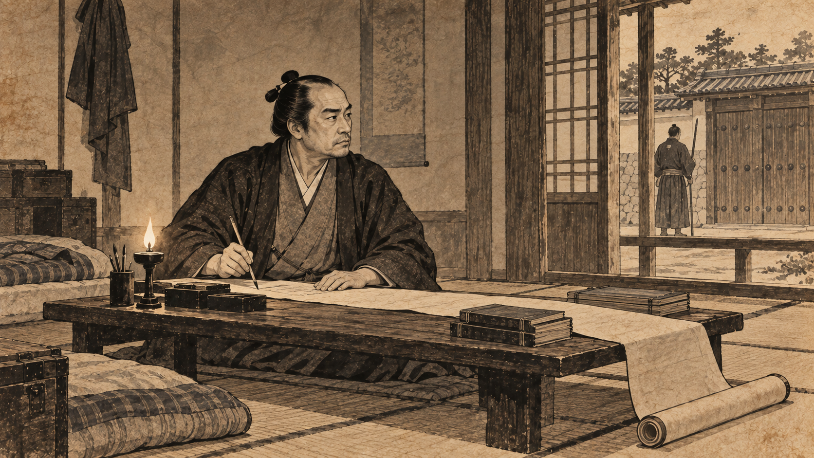 幽閉中に『和文天祥正気歌』を書くをイメージした墨絵