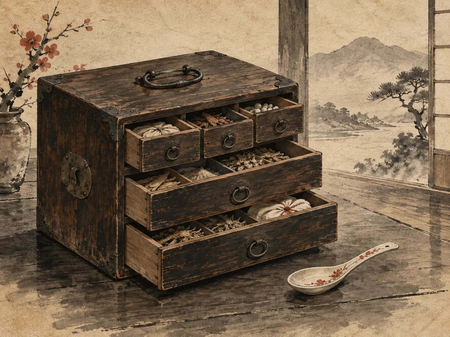 Domain Physician's Medicine Chest ink painting