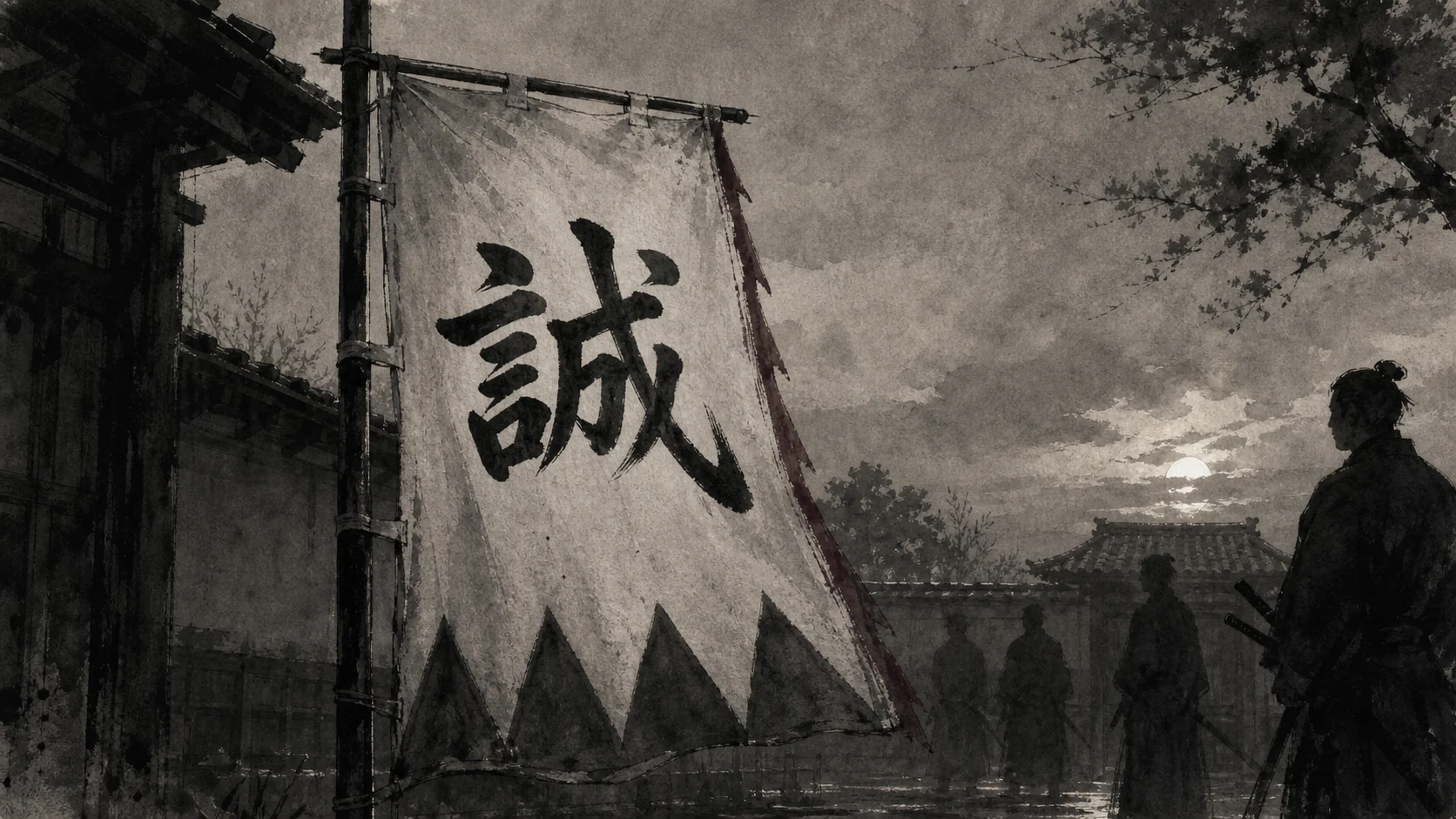 誠の旗をイメージした墨絵