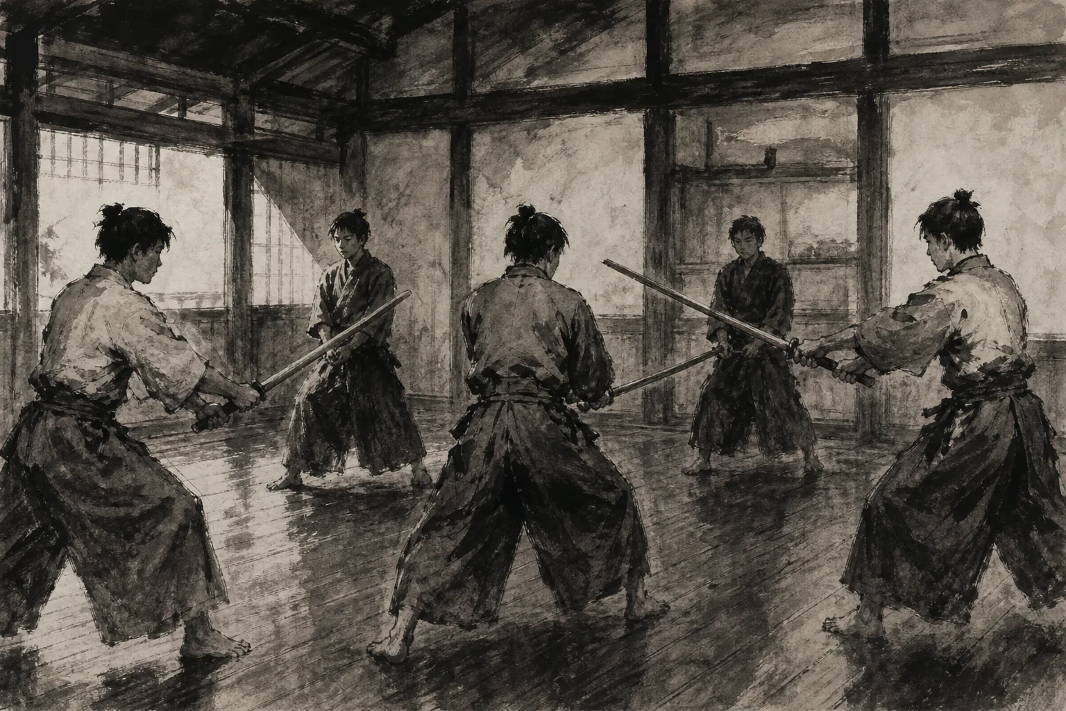 試衛館をイメージした墨絵