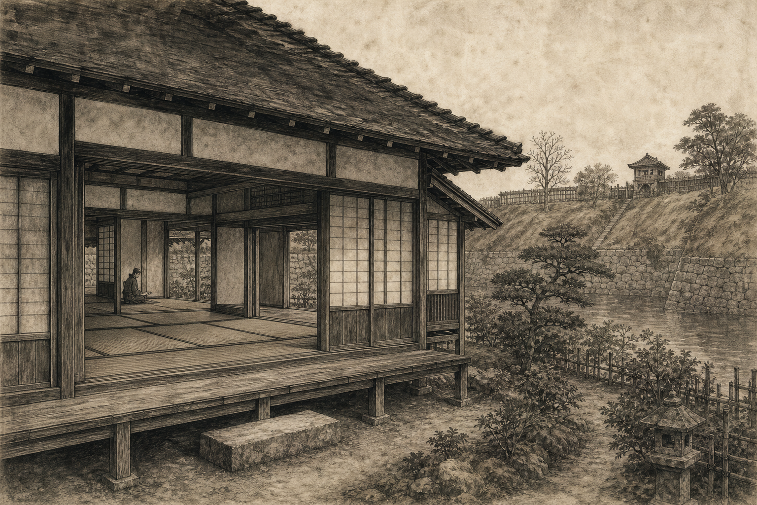 埋木舎の主屋をイメージした墨絵