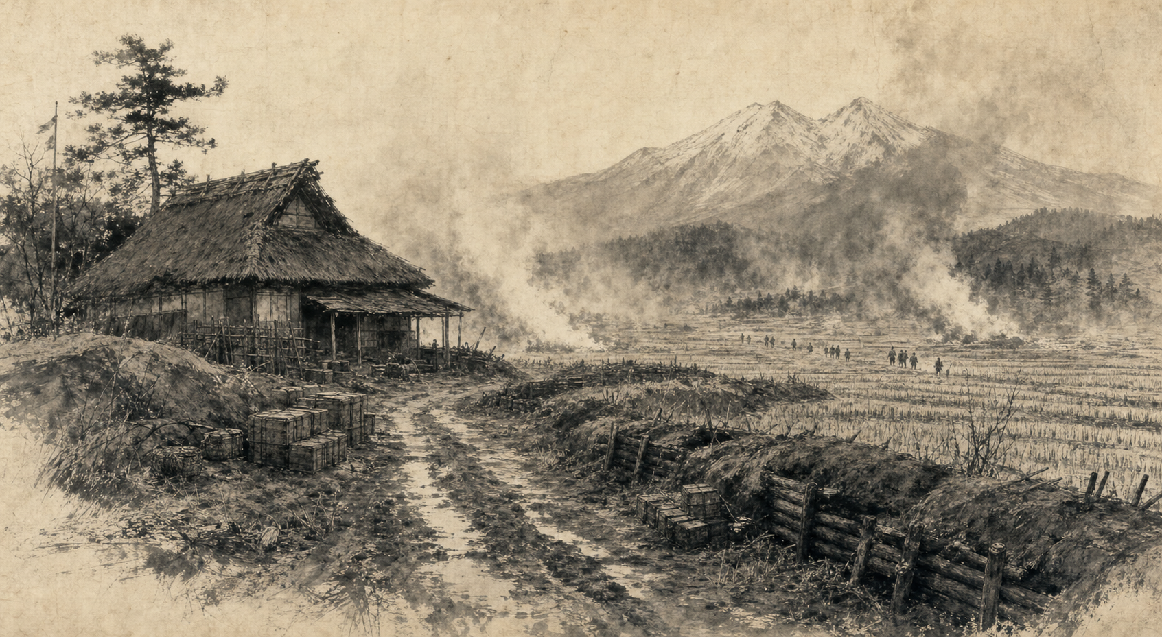 滝沢本陣をイメージした墨絵
