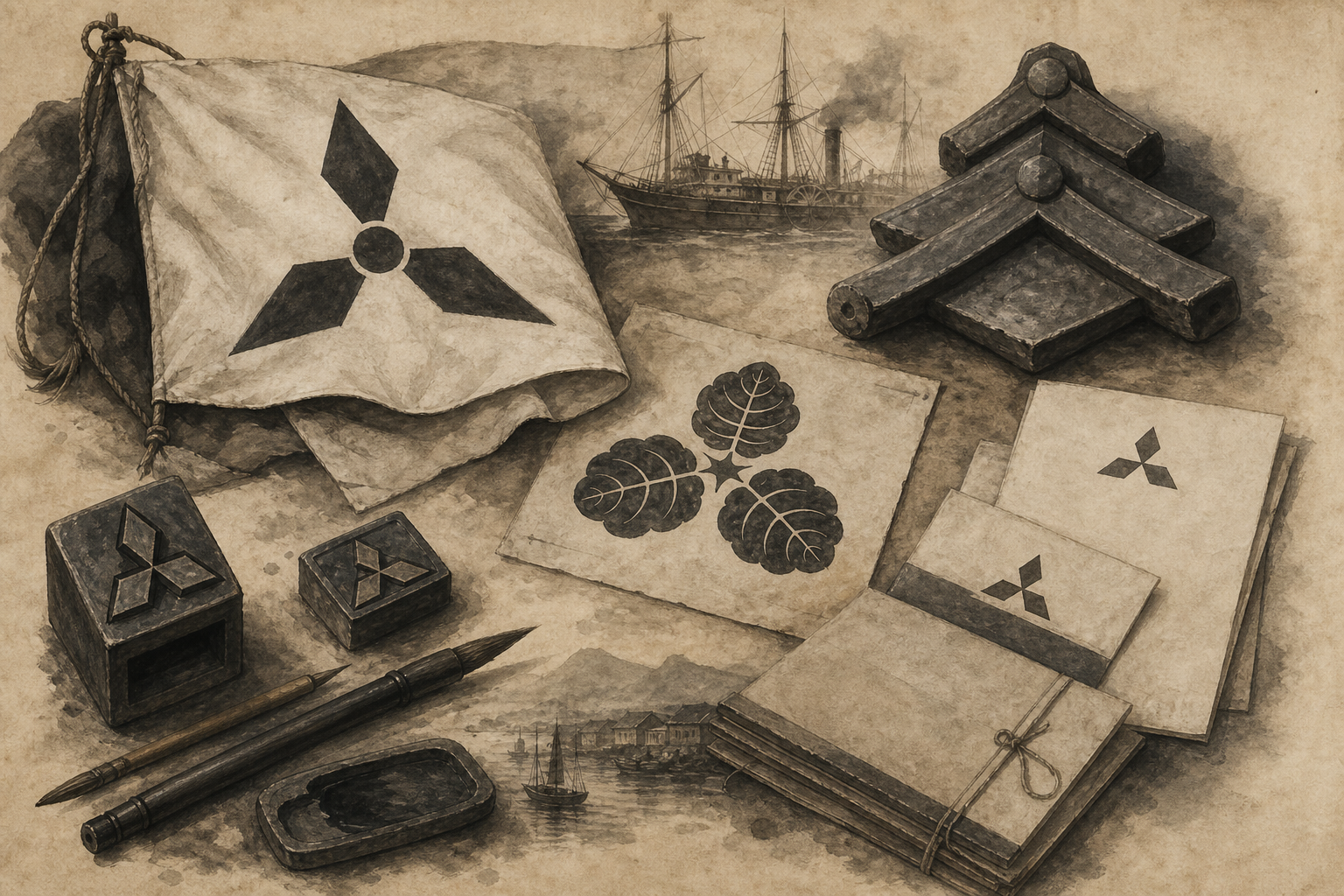 Triangular-Diamond Ship Flag ink painting
