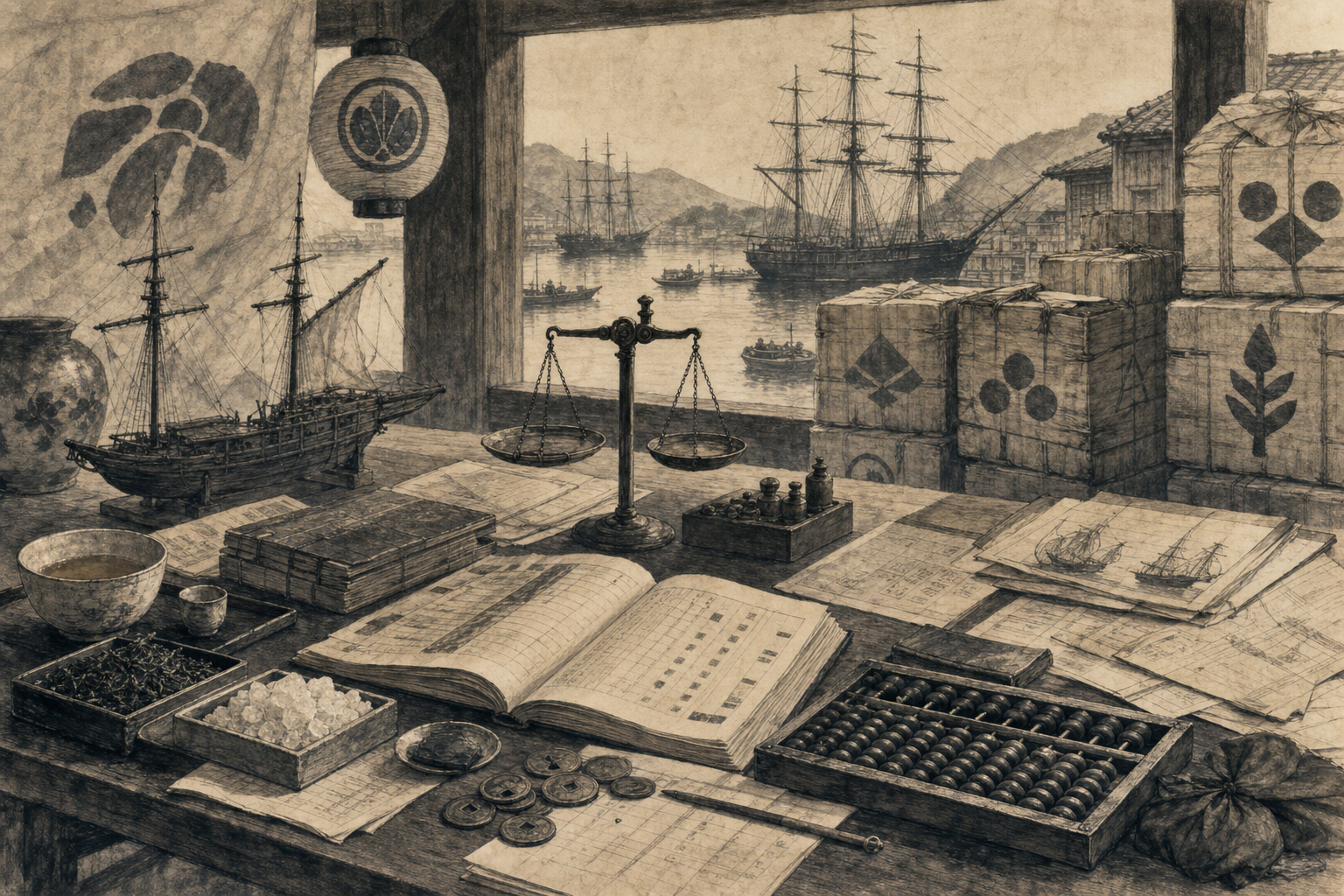 Nagasaki Office Ledger ink painting
