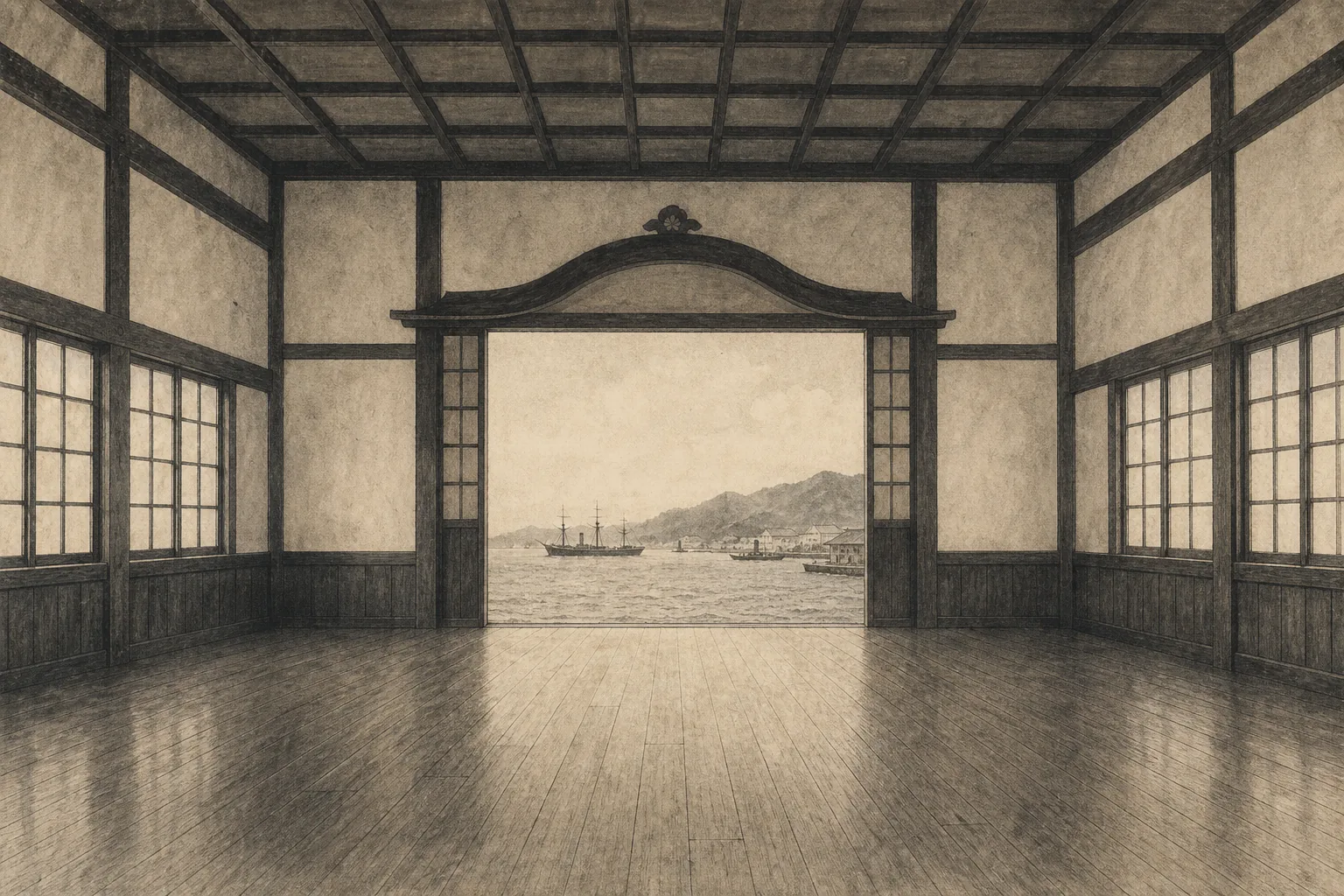 藩を越えて人材を集めるをイメージした墨絵