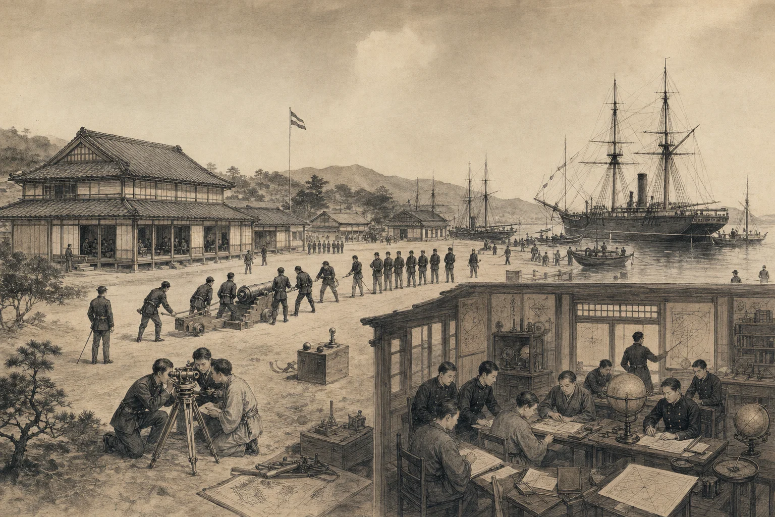 神戸海軍操練所をイメージした墨絵