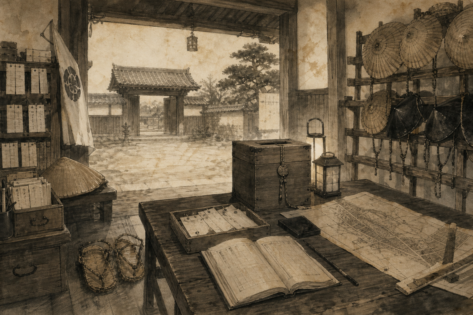 京都熊本藩邸の勤番日誌をイメージした墨絵