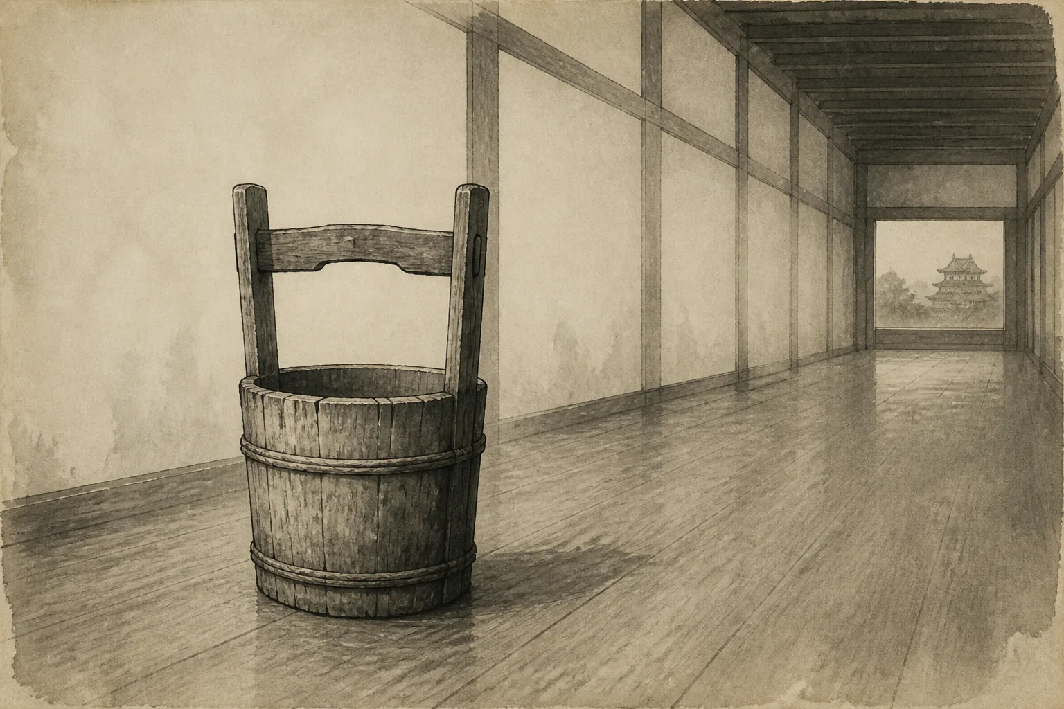 城内の坊主職から藩の身分と実務を知るをイメージした墨絵
