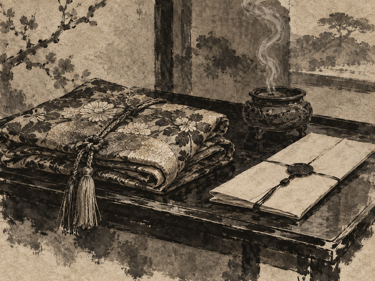 Luxury lost its value after Iemochi's death. ink painting