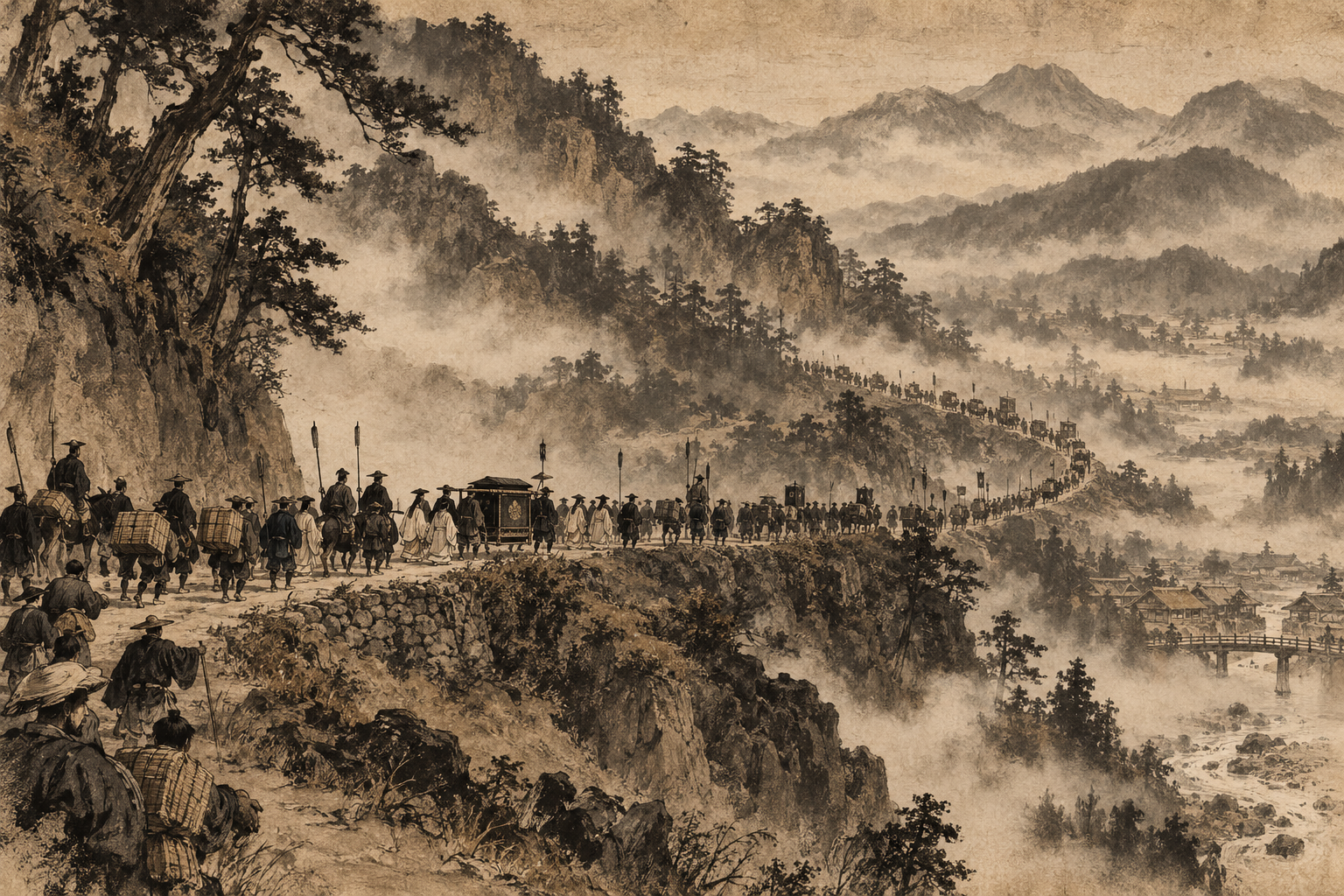 The Nakasendo Marriage Procession ink painting