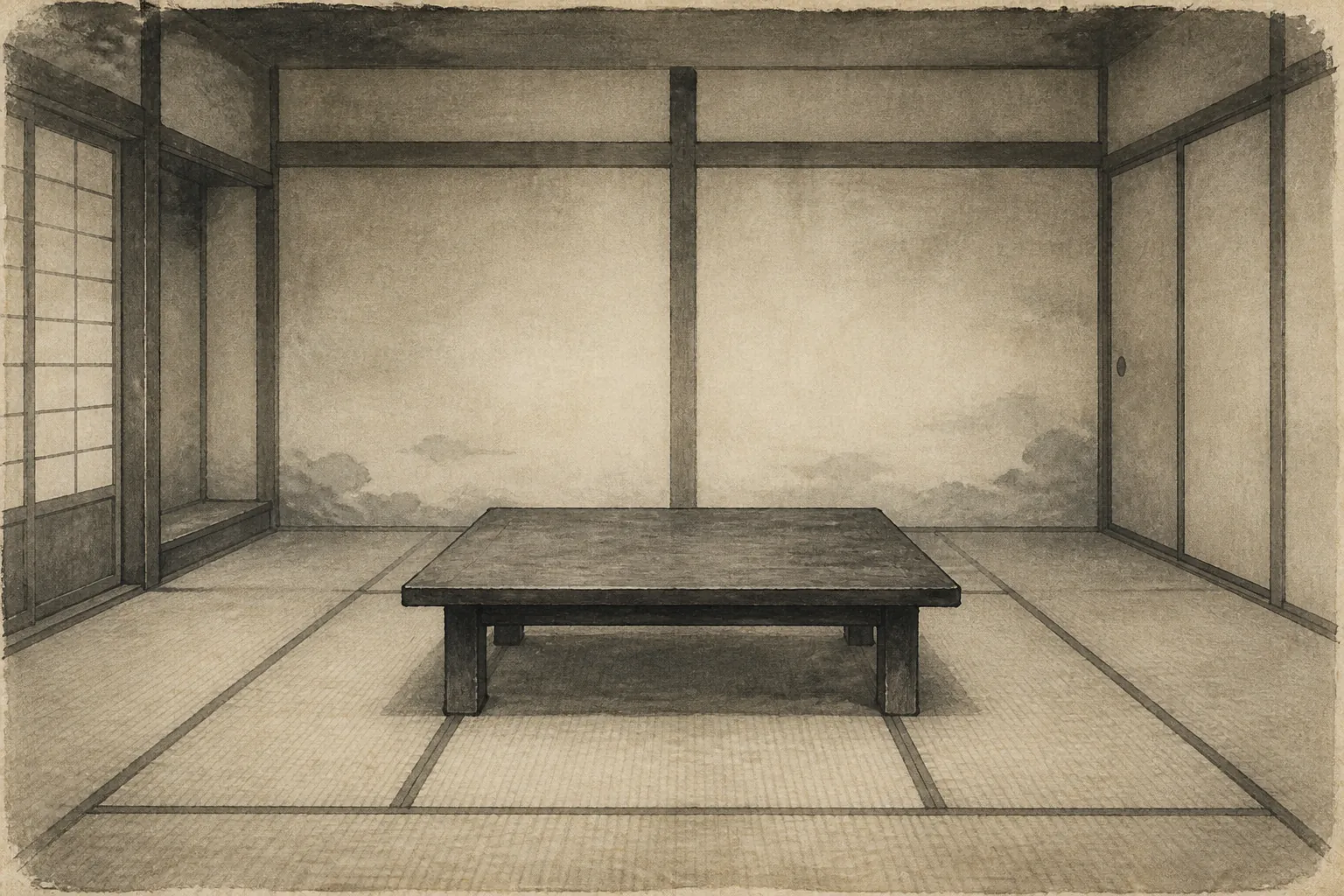 不信を条件へ変える交渉をイメージした墨絵