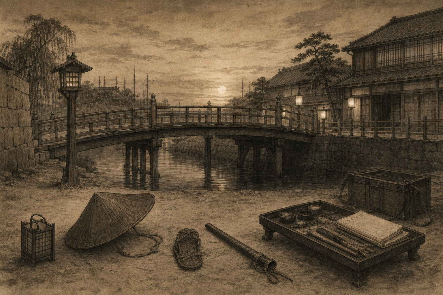 麻布一ノ橋の橋をイメージした墨絵