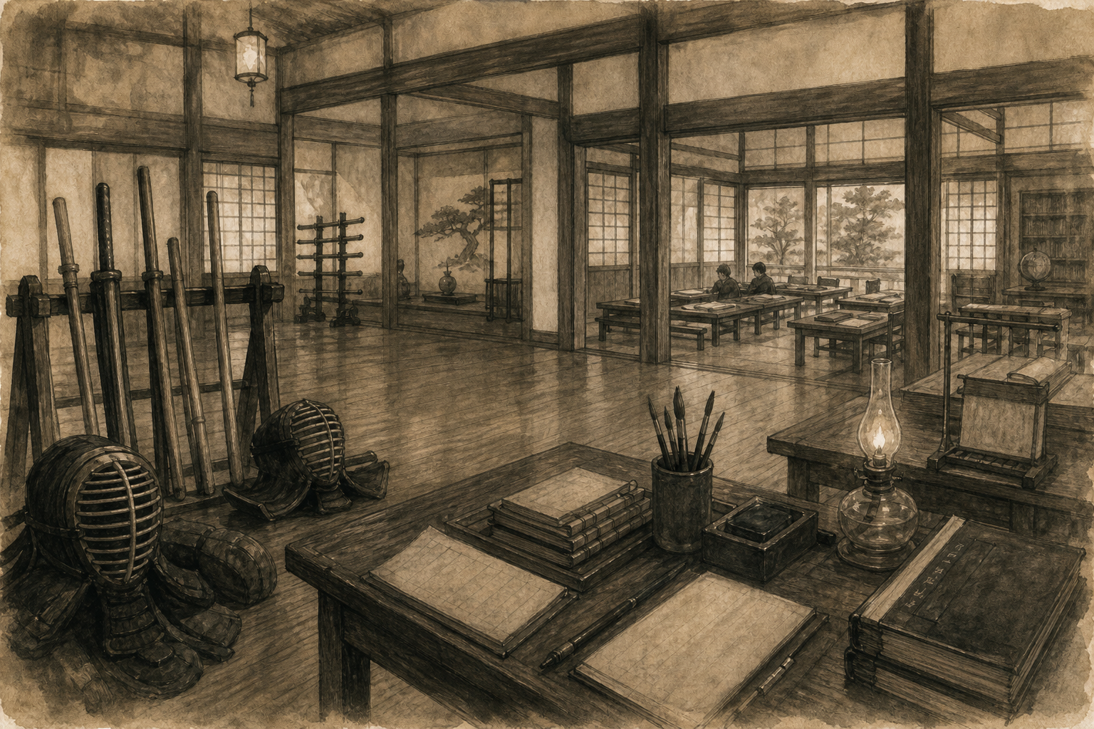 玄武館の竹刀をイメージした墨絵