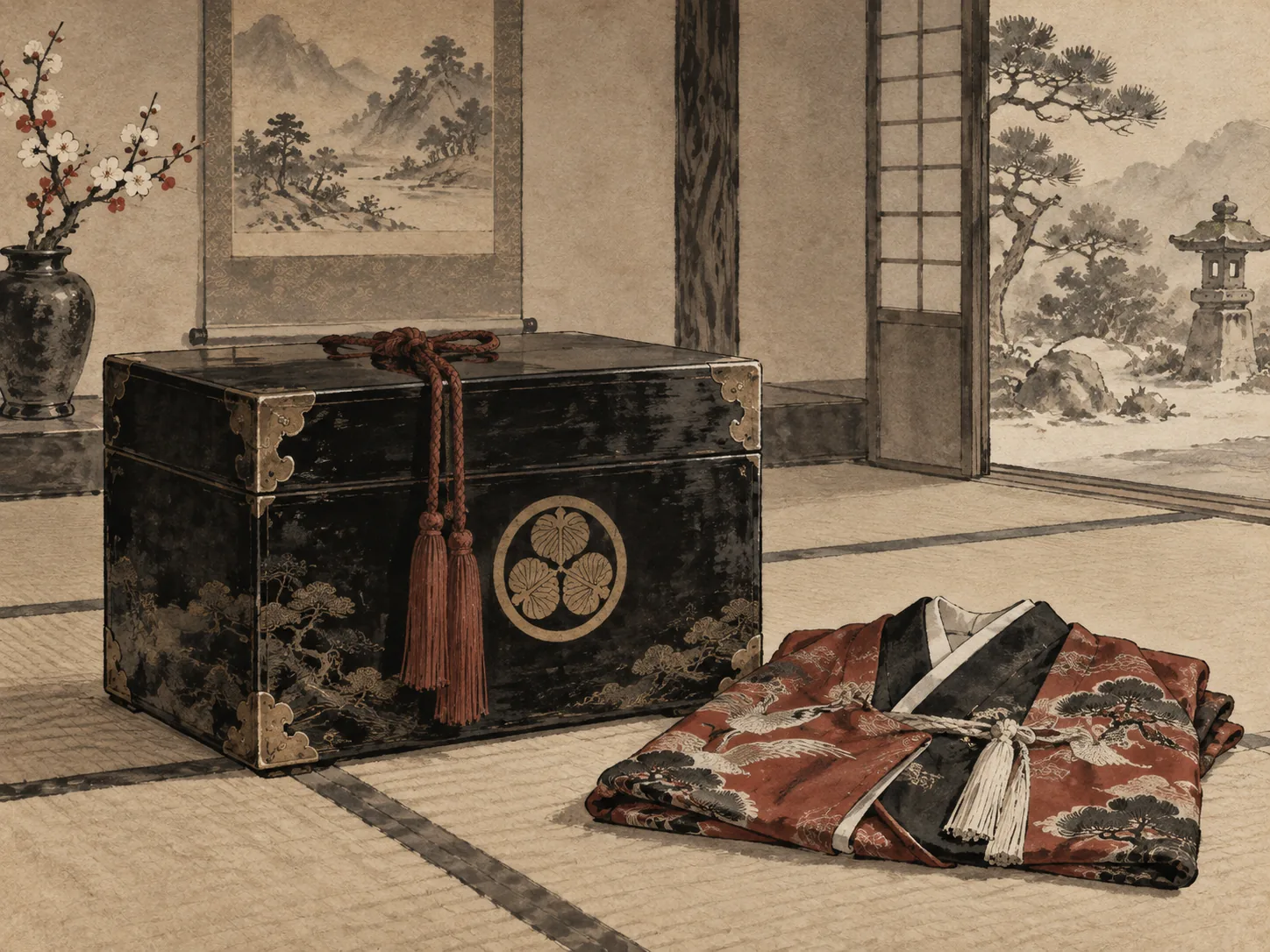 Aizu Succession Document Box ink painting