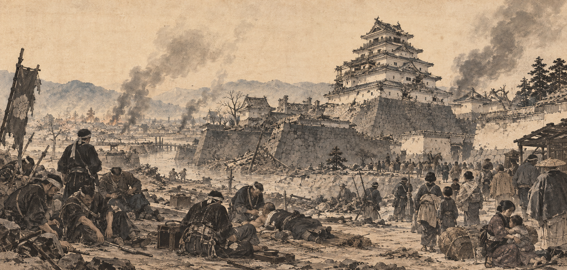 The Siege and Surrender of Tsurugajo ink painting