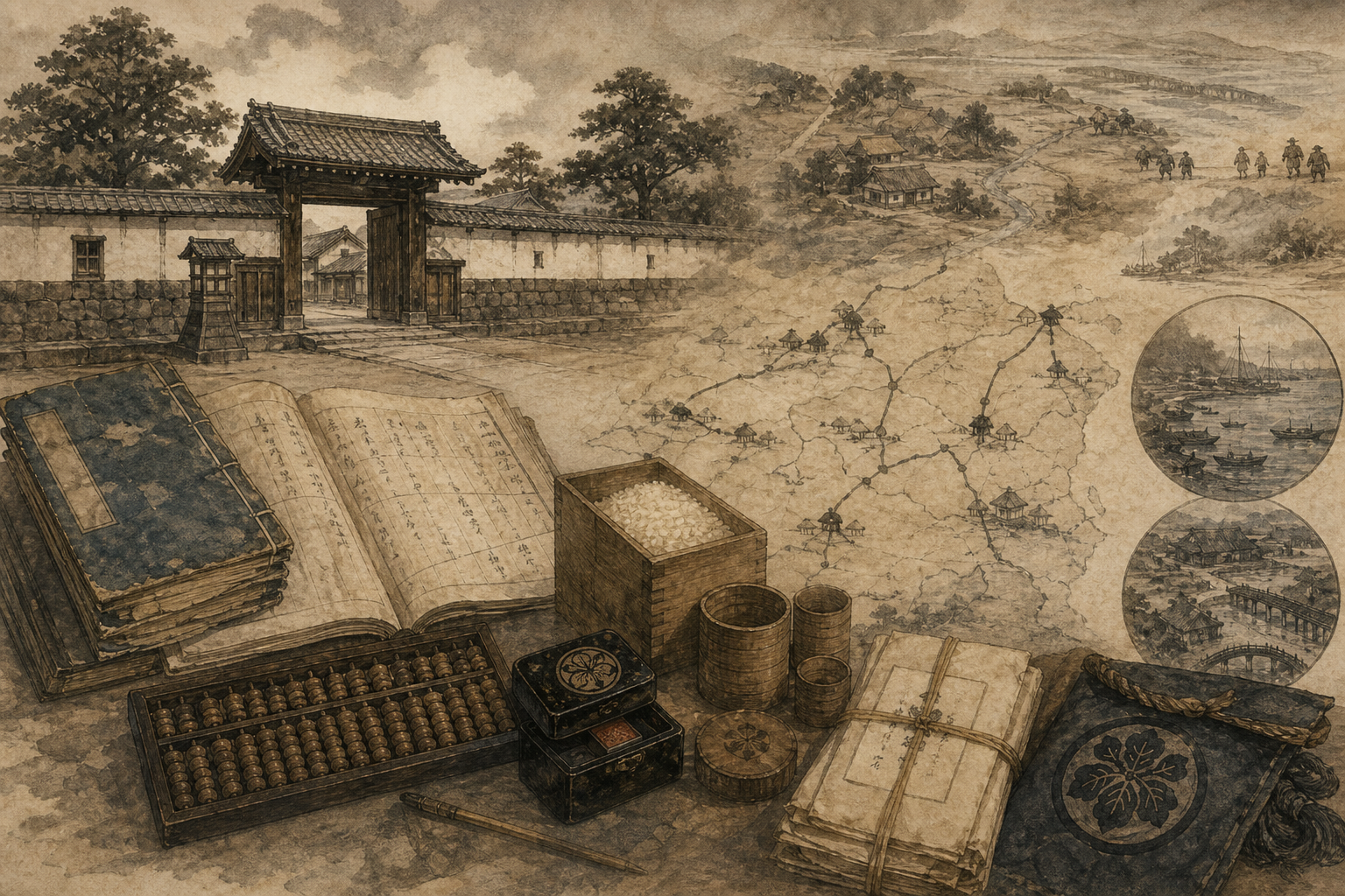 Permanent Edo residence made documents and local officers carry 10,000-koku rule ink painting