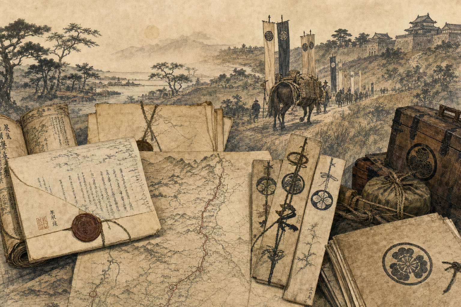 A formal mission to settle Mito’s civil conflict gathered followers with different aims ink painting