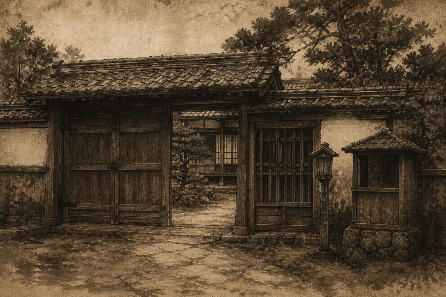 弁明の場が死罪と改易へ変わり家臣の処分まで広がるをイメージした墨絵
