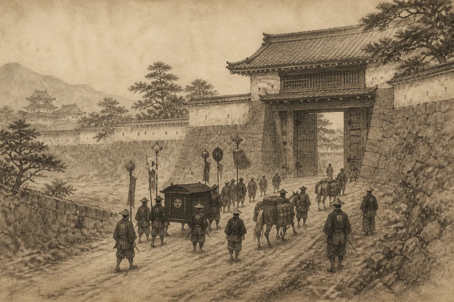 水戸本家の内乱収拾を公的な使節として引き受けるをイメージした墨絵