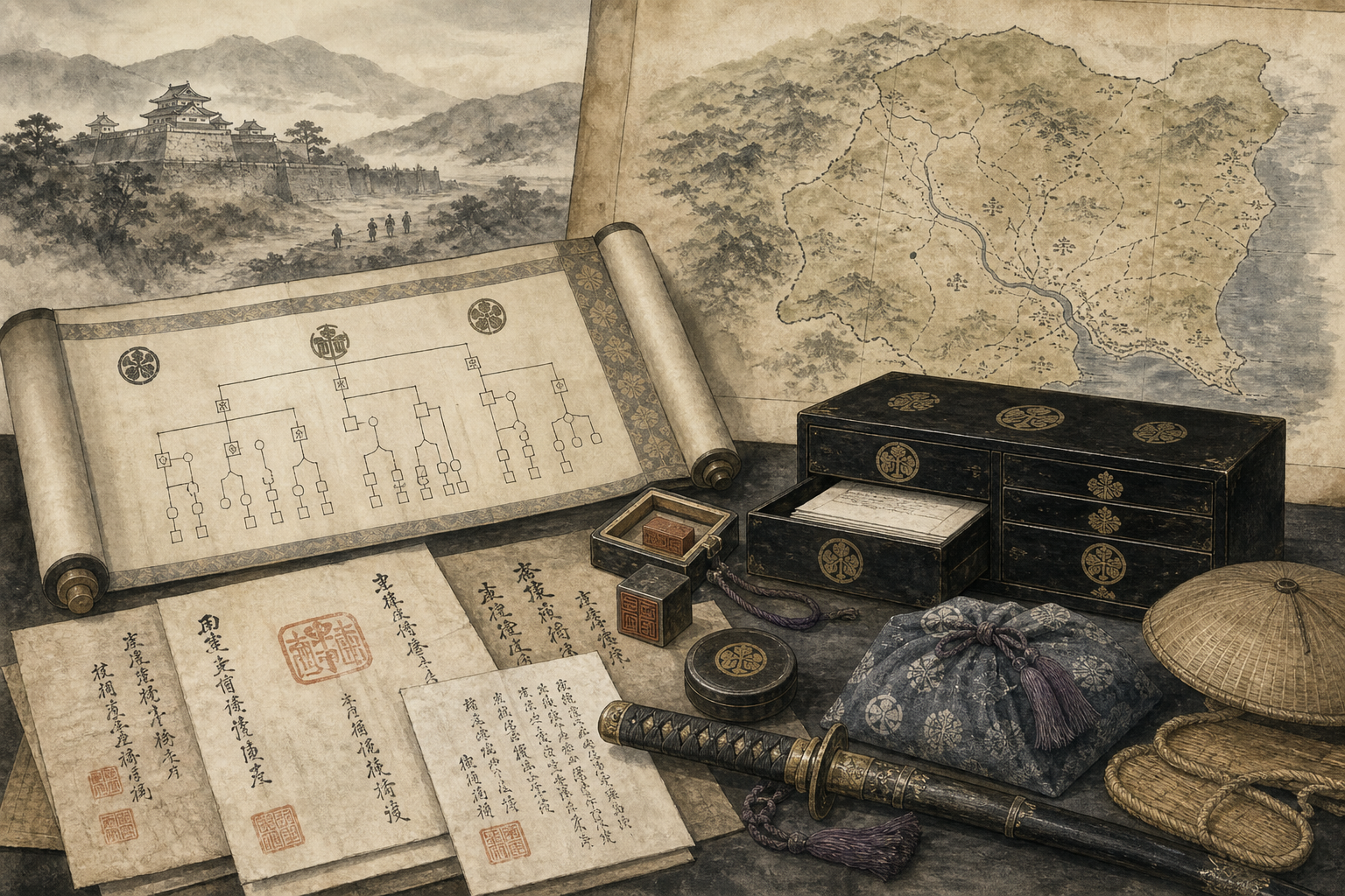 Adoption and shogunate approval sustained a small Mito branch domain ink painting