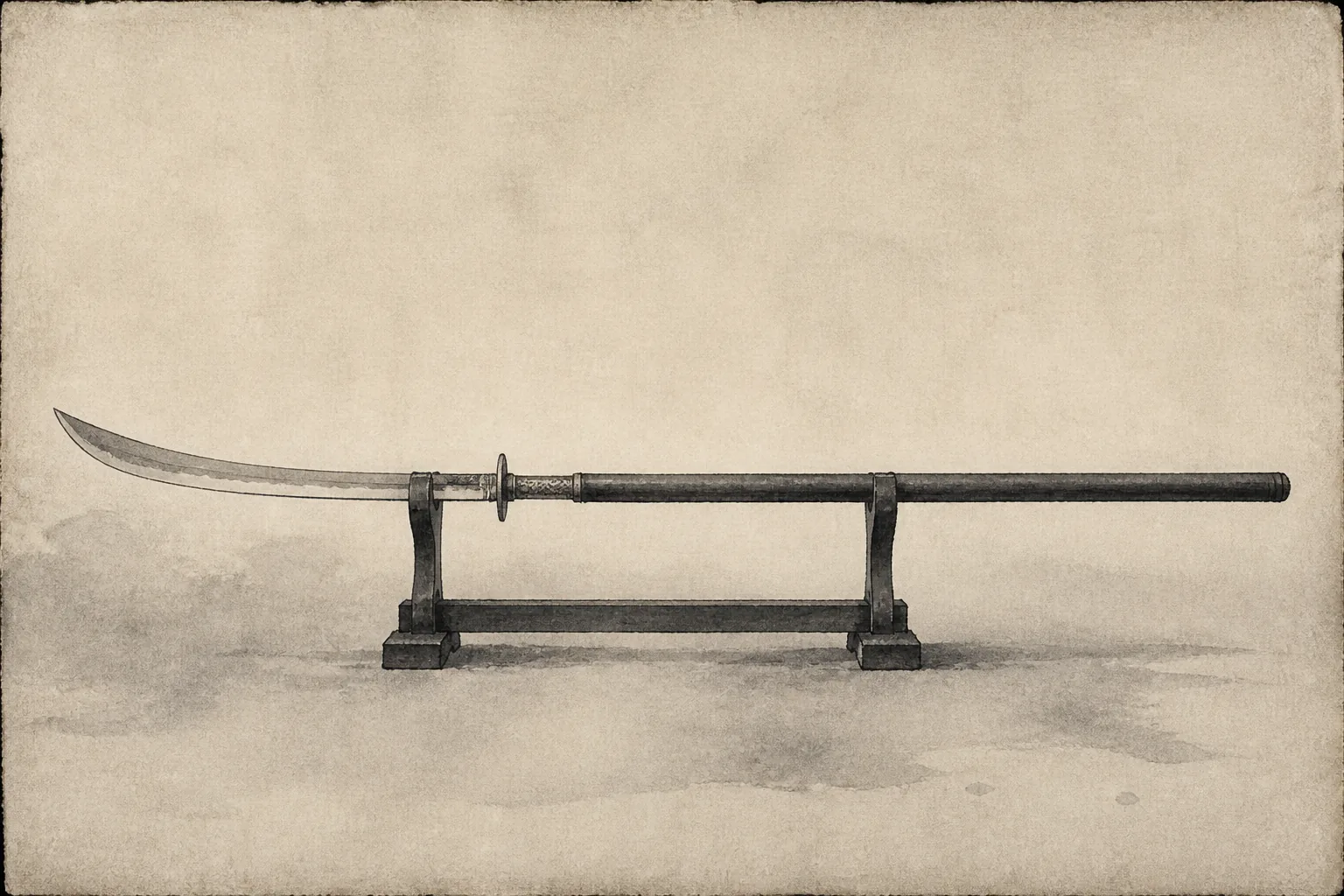 Temple objects preserve the weapon's measurements and the writer's hand together ink painting