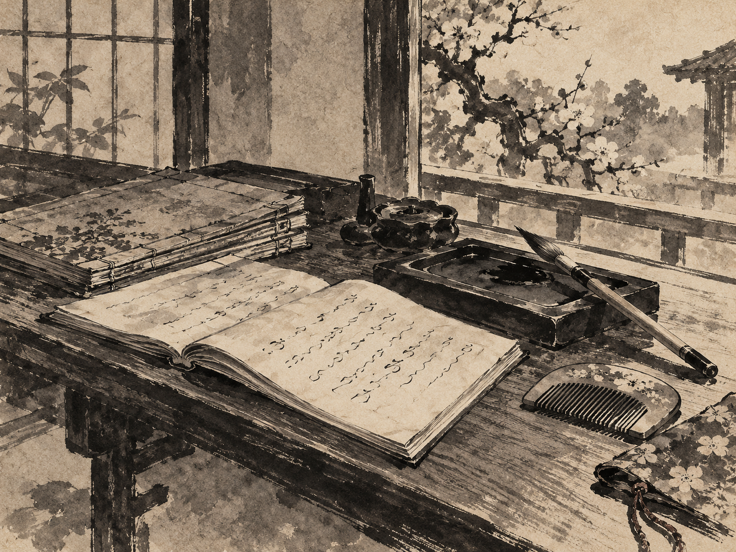 Decades of poetic practice came before political fame. ink painting