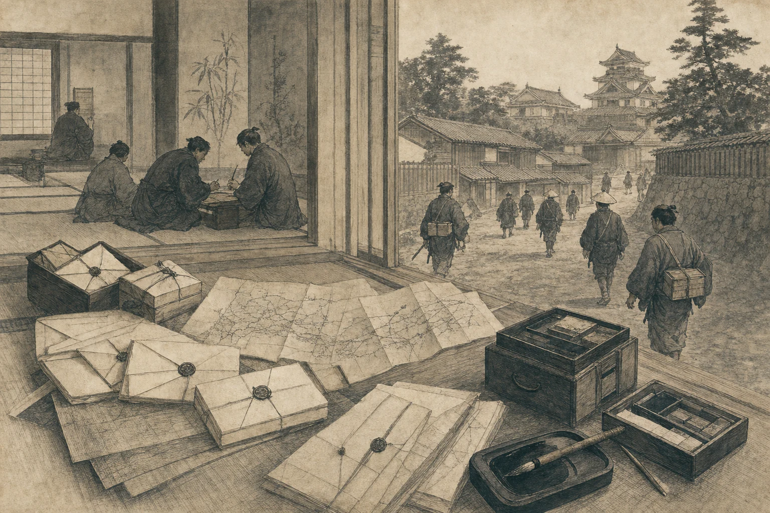 精忠組の書簡をイメージした墨絵