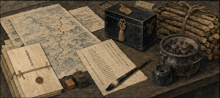 京都の治安任務を、名誉ではなく費用と兵力で測るをイメージした墨絵