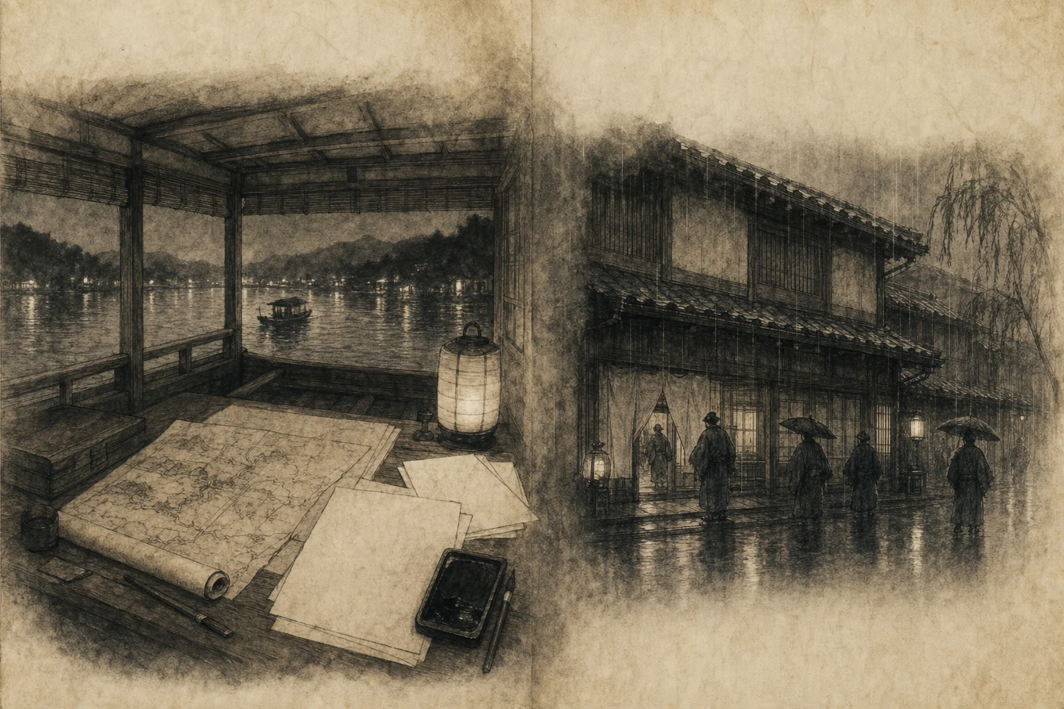 船中八策をイメージした墨絵