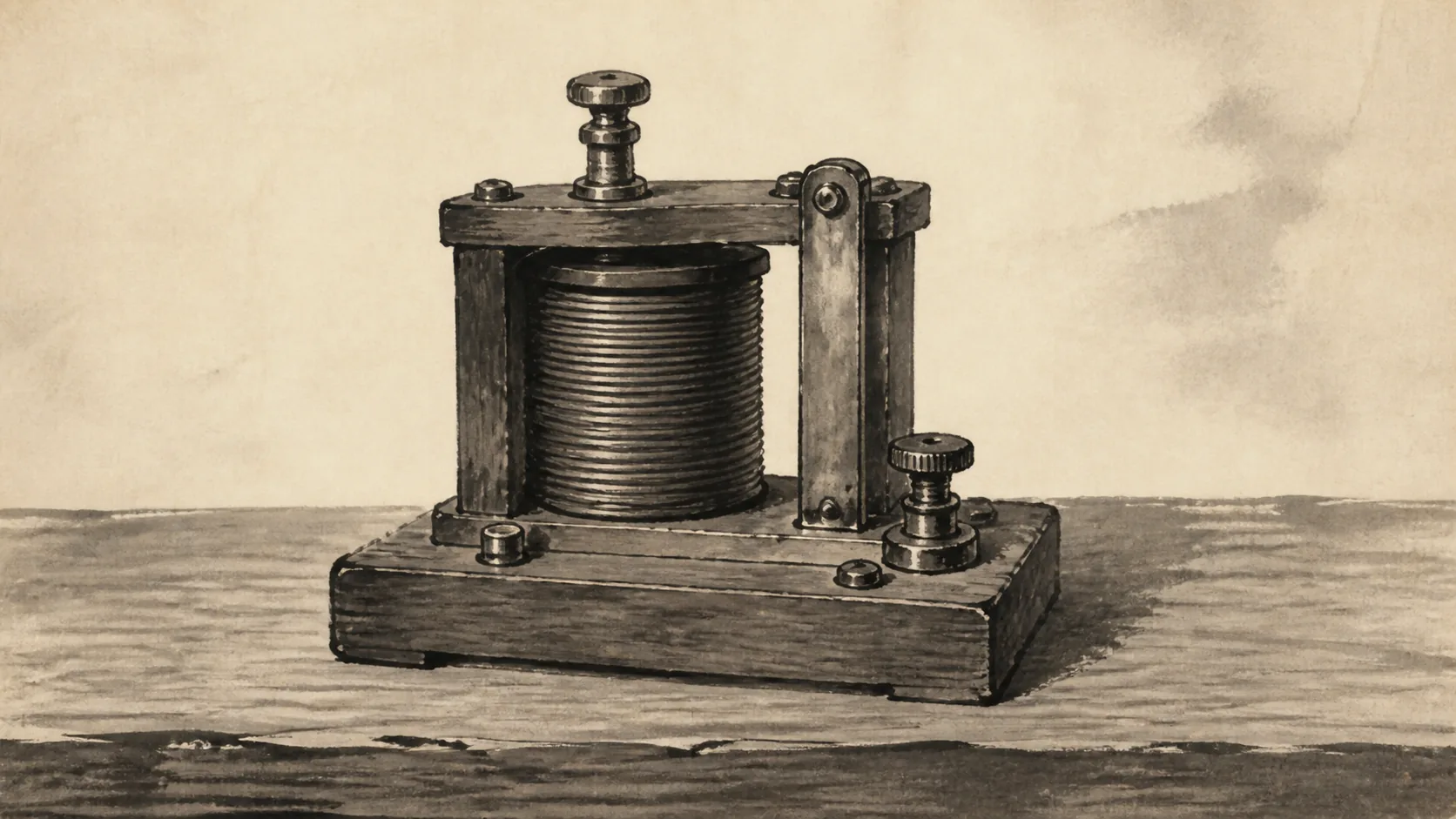 蘭書の図を、鋳型・火花・導線で試せる手順へ移すをイメージした墨絵