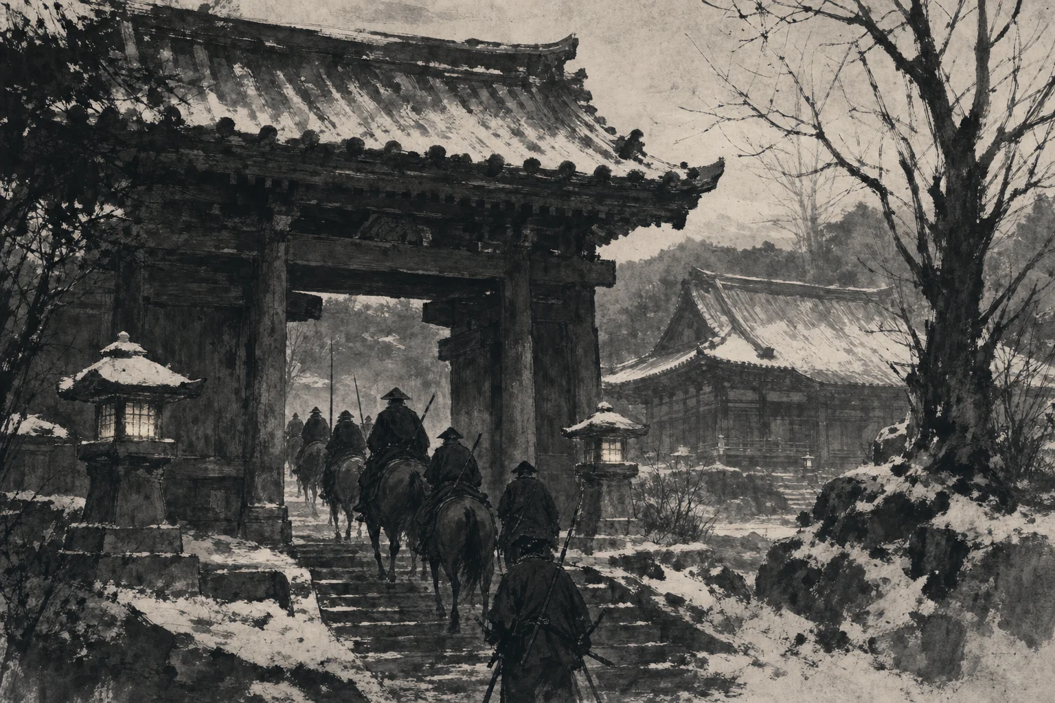 功山寺挙兵をイメージした墨絵