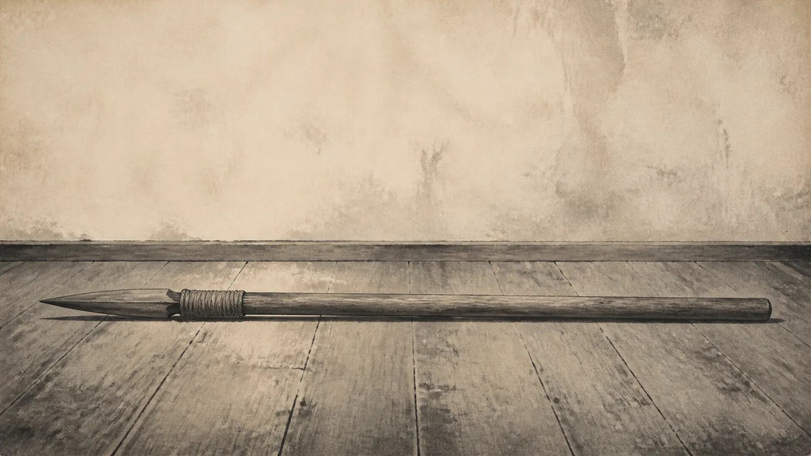An entry ledger and repair work sustain the bamboo swords and wooden spears ink painting