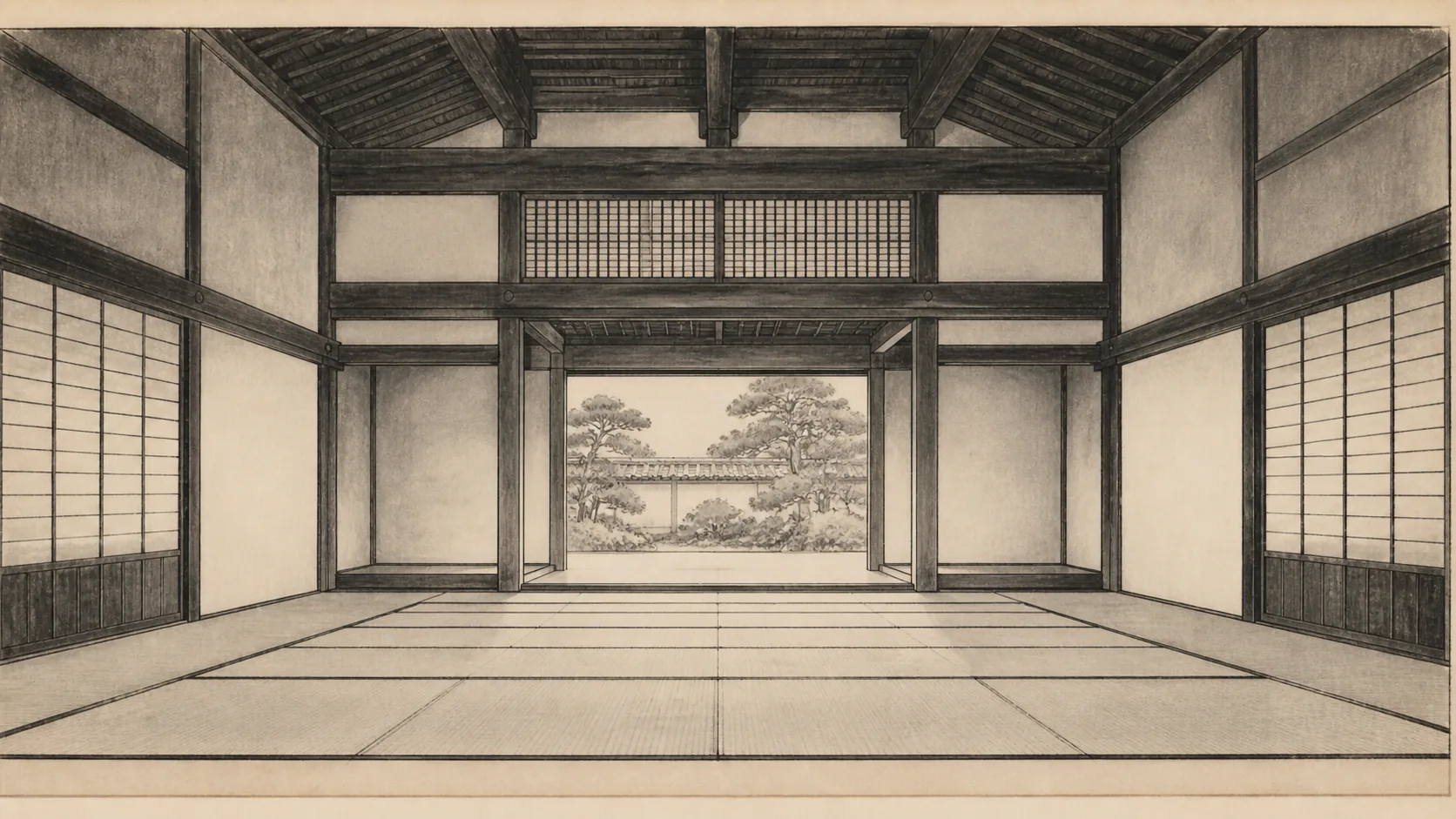 文と武を同じ敷地で鍛えるをイメージした墨絵