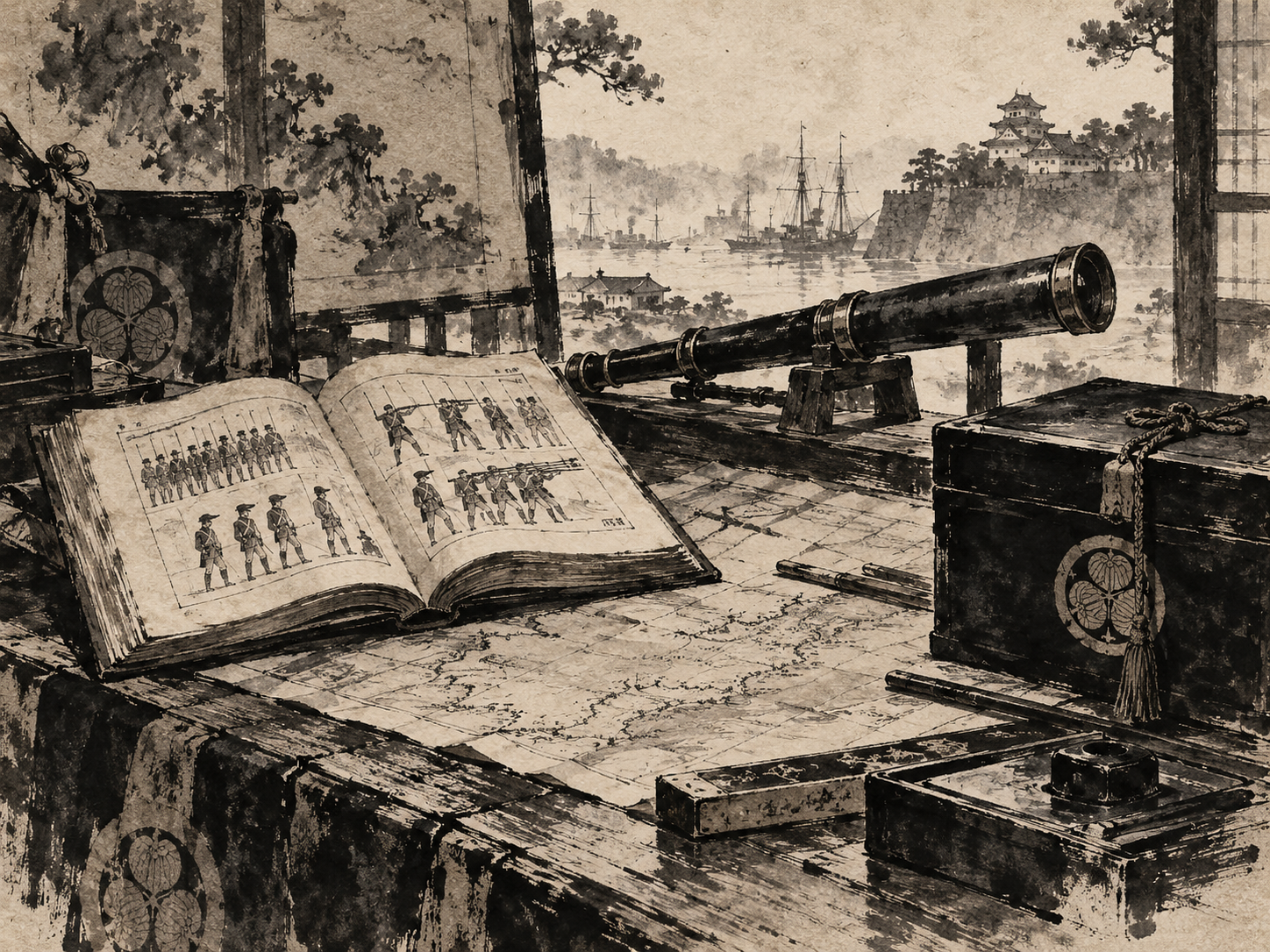 The guardian office did not merely wait for the next shogun. ink painting