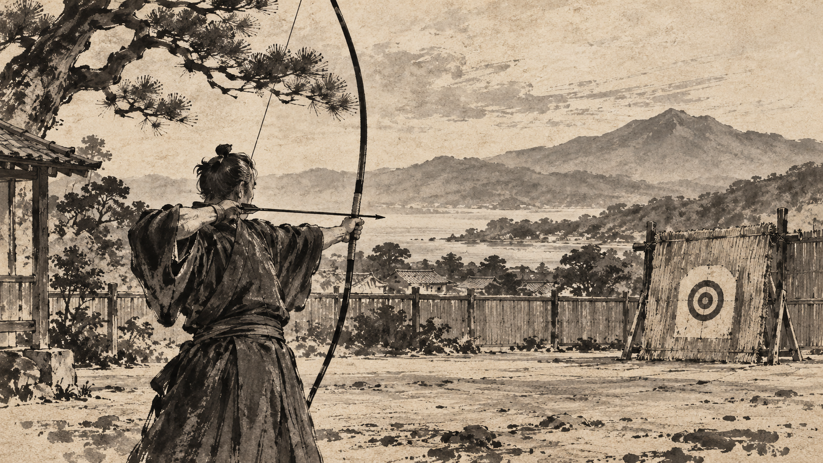 Archery Practice in Shizuoka ink painting
