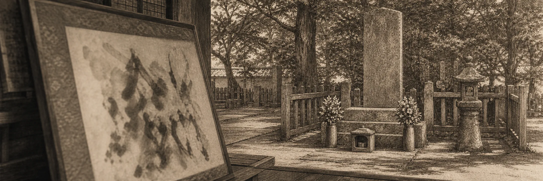 Writing, execution records, and graves preserve three memories made at different times ink painting