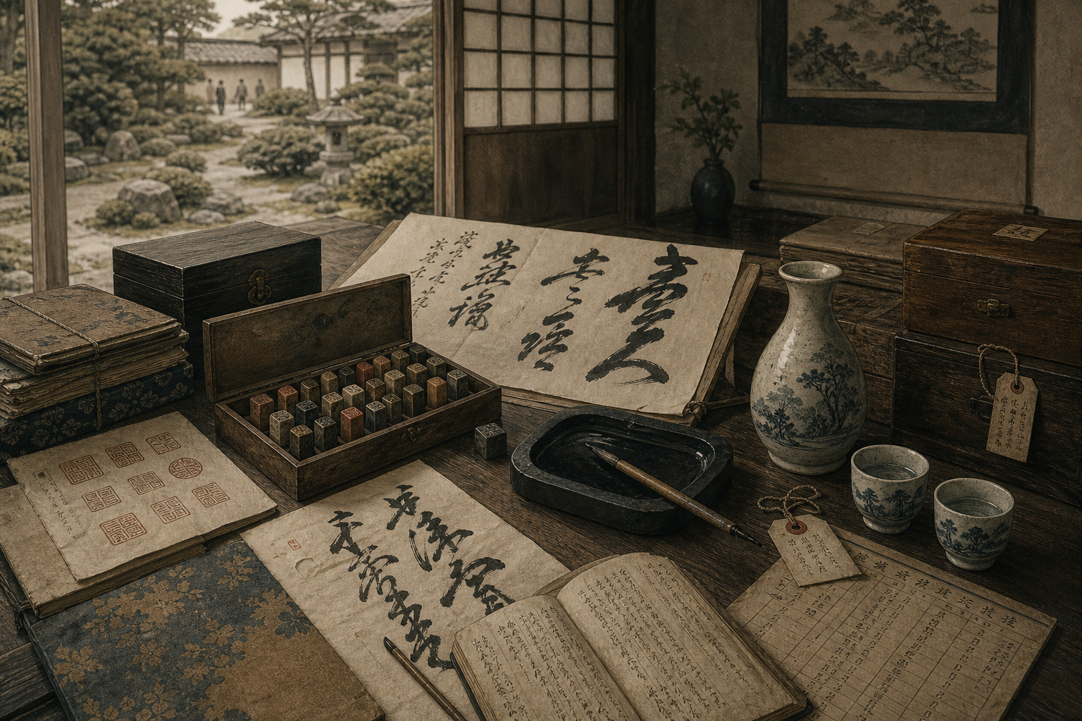 鯨海酔侯を酒豪の笑話ではなく、印・書・詩・器で作られた自己表現として読むをイメージした墨絵