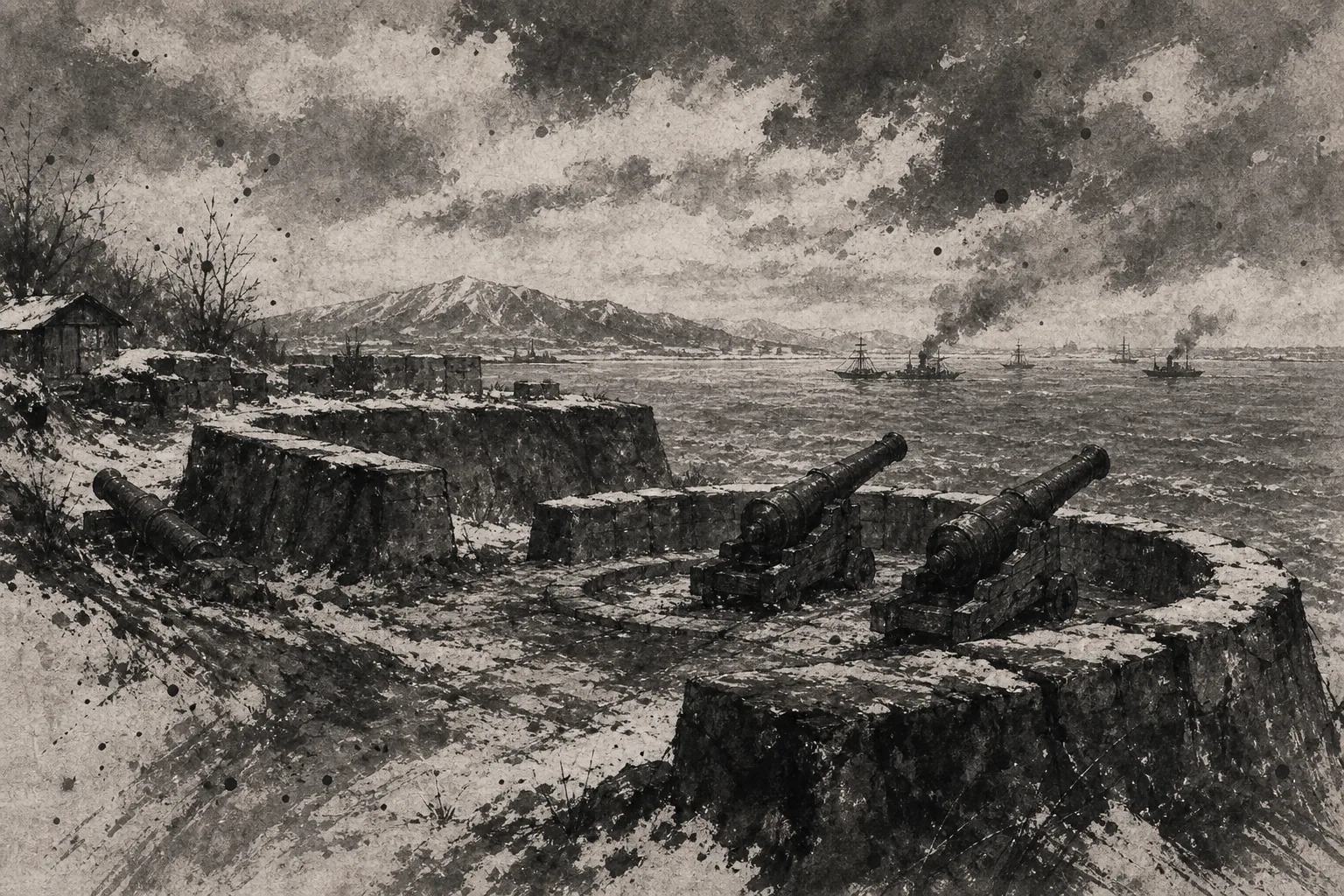 箱館・弁天台場跡の墨絵