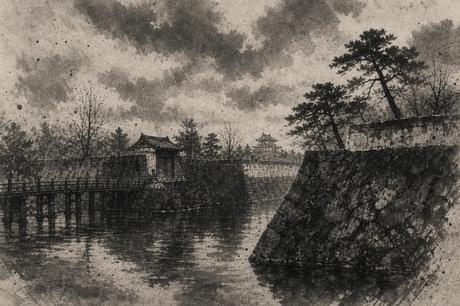 福井・福井城址の墨絵