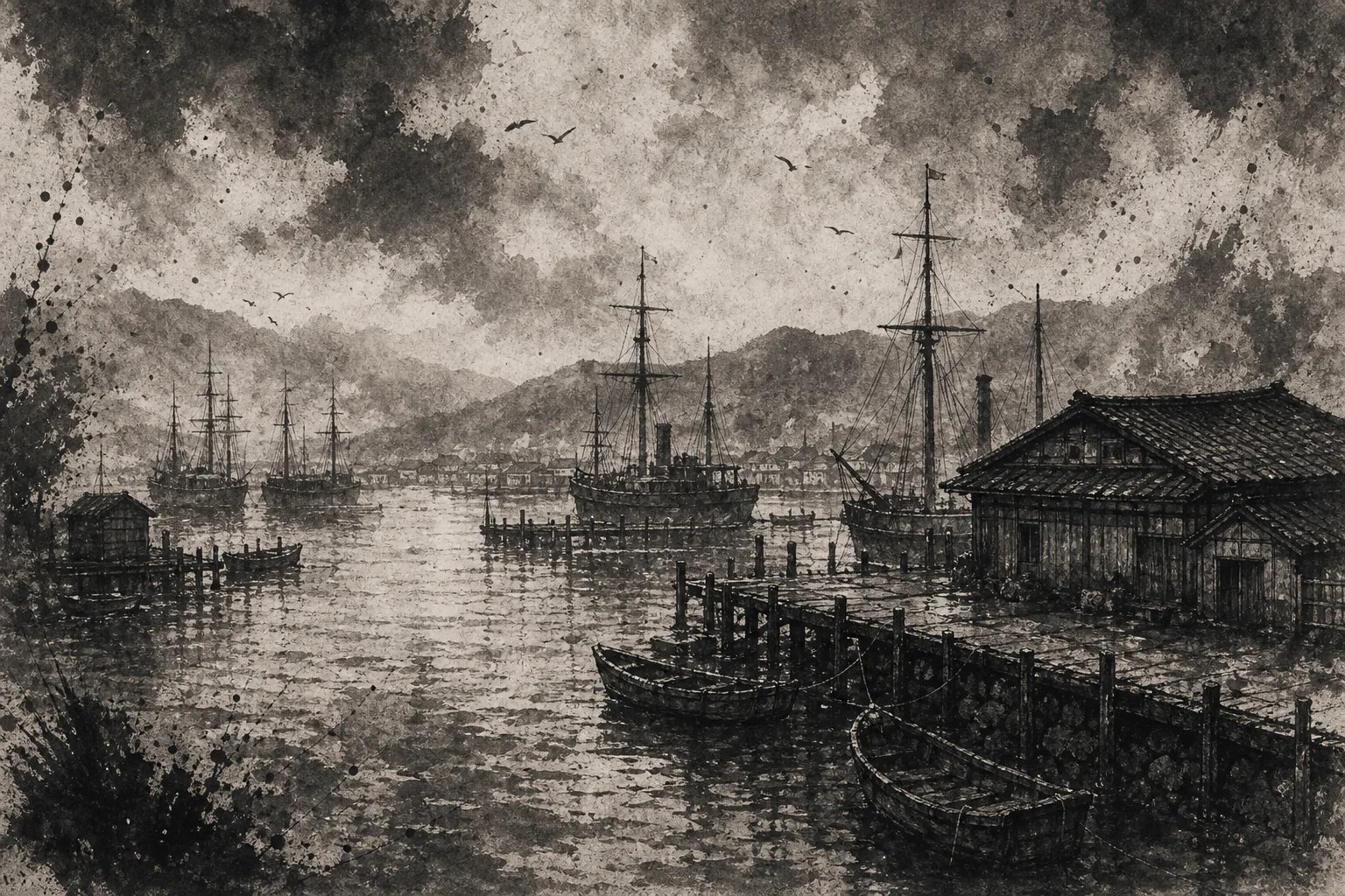 神戸・海軍操練所跡の墨絵