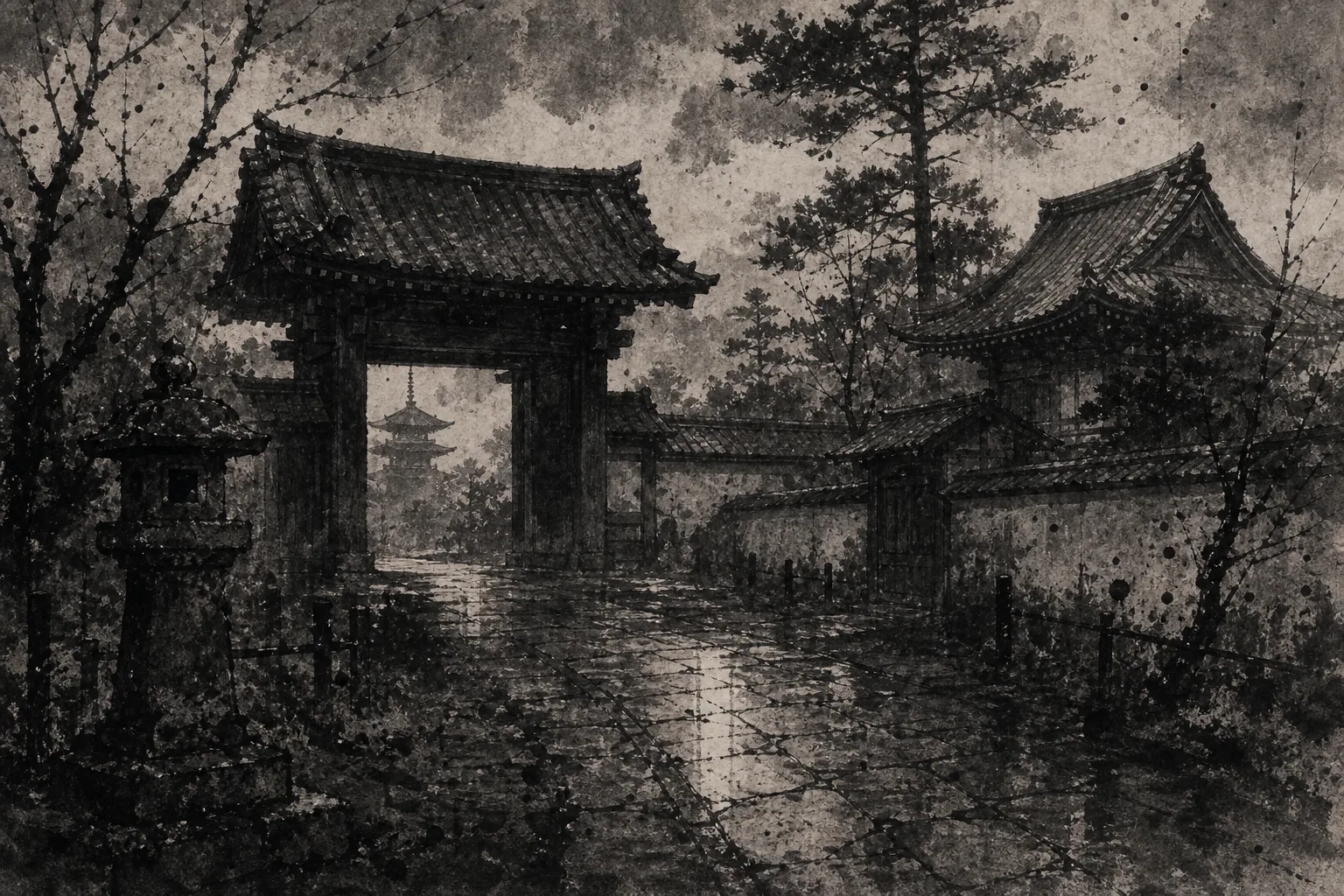 京都・壬生寺の墨絵
