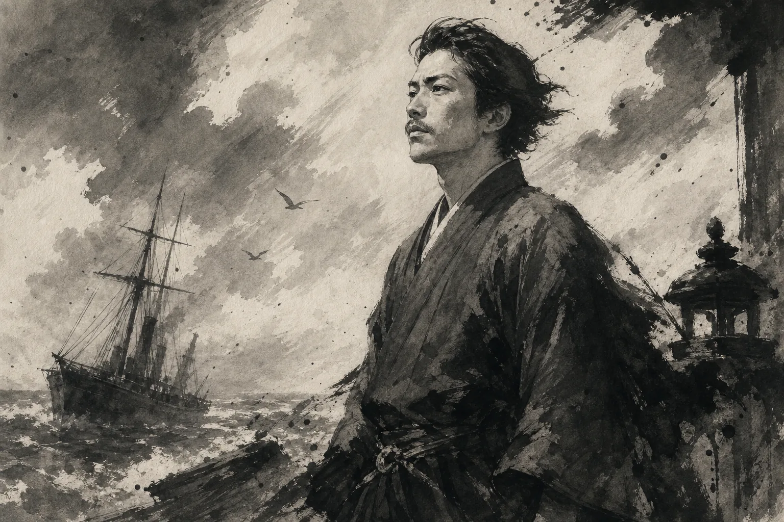 Munemitsu Mutsu ink painting inspired by For fifteen years I have recited morning and night, drifting like a wre...